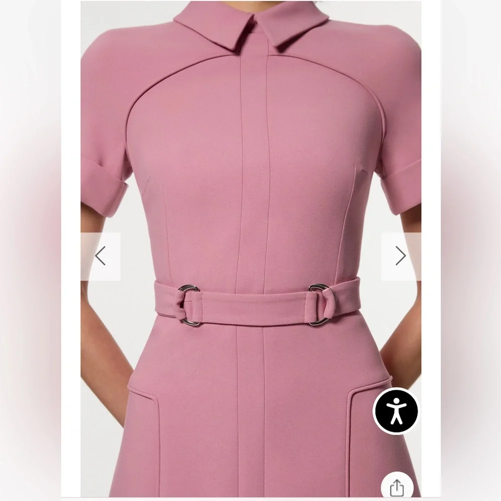 KAREN MILLEN Compact Stretch Tab Detail Full Skirted Midi Dress Dusty Pink NWT - Picture 3 of 15